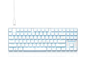 TMKB TECHNOLOGY MECHANICAL KEYBOARD TMKB T87SE TKL mechaniczna klawiatura gamingowa – 87 klawiszy, bez klawiatury numerycznej – niebieskie przełączniki zatrzaskowe – z kablem USB, LED, Anti-Ghosting, układ QWERTY do PC Windows / Mac OS