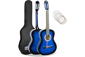 3rd Avenue Hiszpańska gitara klasyczna Kids, w rozmiarze 3/4, dla początkujących, struny nylonowe – futerał, struny – w kolorze niebieskim