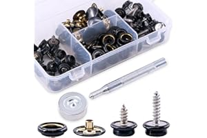 Glarks Kit di 120 bottoni a pressione in acciaio inox di grado marino, tela e tappezzeria, con 2 strumenti di regolazione (40 set), nero