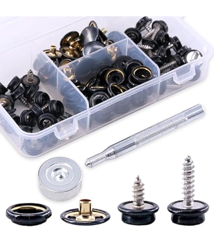 Glarks 122 stuks canvas snap-button kit roestvrij staal marine grade canvas en bekleding boot cover snap button bevestiging kit met 2 stuks instelgereedschap (40 sets