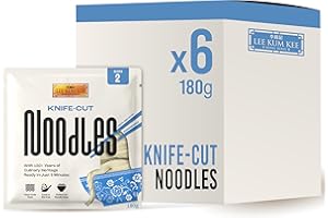 Lee Kum Kee Knife-Cut Noodles 180 g (Pack of 6) - Asian Hand-sliced style Noodles, Ready in 5 Minutes, Hearty Chewy Texture for Stir-fry and Soup, Serves 2 per pack