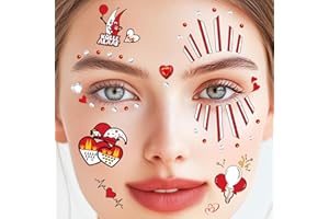 BOYATONG 4 Blatt Gesichtstattoo Karneval Kölner Kostüm Damen Herren Glitzer Gesicht Aufkleber, Klebetattoos Kölle Alaaf Rot Weiss Herz Glitzersteine Tattoos, Erwachsene Kinder Fasching Schminke Accessoires