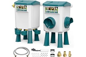 CHAMUTY Mangeoire Poules, Abreuvoir Poules Automatique 7 litres avec Pieds, Flotteur Filtré, Tuyau en Acier Inoxydable de 1,5 m, Distributeur Eau Poule Automatique, Mangeoire Poules Anti Nuisible