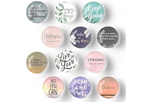 PANYI 12 Pcs Glass 3D Round Fridge Magnets - Inspirational English Whiteboard Magnets - Mini Fridge Accessories - Suitable for Refrigerators, Offices, Homes, Cabinets, Whiteboards, etc
