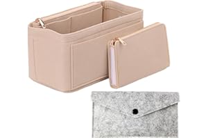 ATBUSS 1 borsa per il trasporto in feltro con 1 portafoglio in feltro, organizer per borse, cosmetici, con chiusura lampo, per donna (beige)