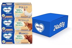 Mellin Omogeneizzato Naturale, Mix Gusti Carne, 24 Vasetti Da 80 Gr