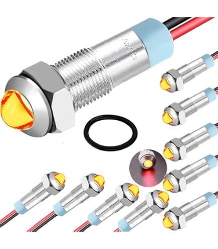 10 Voyants LED 6mm 12-24V AC/DC - Métal, IP65 - Pour Tableau De Bord, Van, Bateau - Indicateur Lumineux Panneau - Rouge