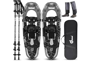 Odoland Schneeschuhe mit Steighilfe Allround 4 IN 1 für Damen und Herren mit Wanderstöcken, Wasserdichten Gamaschen und Tragetasche, ab Schuhgröße 21 INCH/ 25 INCH / 30 INCH