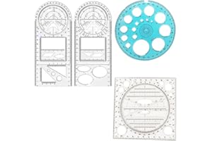 Regla de dibujo multifuncional, regla geométrica multifuncional, CuiCanfla 4 unidades, regla geométrica, regla de plantillas de dibujo para escuelas, oficinas