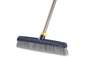 Yocada Stiff Bristle Push Broom Telescopic Pole Heavy Duty Outdoor Cleaning Bathroom Kitchen Patio Garage Concrete Wood Stone Tile Floor