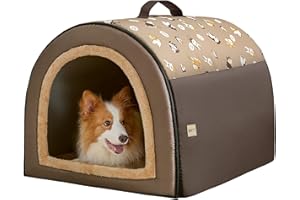 Jiupety - Casa-cama para mascotas, 2 en 1, tipo cueva, con techo, cómoda, portátil, para perros medianos y grandes, tamaño 2XL (89 x 69 x 66 cm), hasta 32 kg, marrón