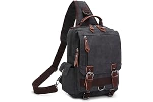 VARLIVOO Rétro Hommes Femme Sling Bag Sacs à Bandoulière pour Sac de Poitrine Sac d'Épaule Crossbody Bag Voyages Randonnées Camping Sling Sac à Dos Toile Noir A