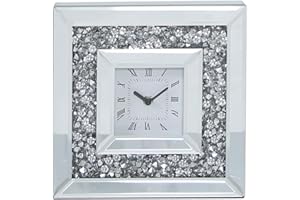 MAISONICA 25cm Heavy Mirrored Silver Encrusted Crystal Table Side Mantel Clock