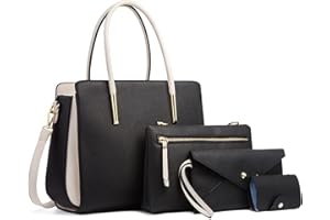 FANDARE Elegante Borsa da Donna Borsa a Mano Borsa a tracolla Spalla 4 pezzi Set Borse Tote da donna Pochette Portafoglio Borsa Messenger per Shopping Viaggio Partito Sacchetto Borsetta Nero