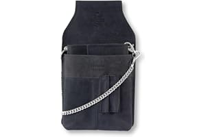 LEONARDO VERRELLI Kellner-Geldbörse aus Leder in dunkelblau mit großem Münzfach Damen Herren Portemonnaie mit oder ohne Holster und Kette