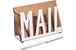 JETEC Porta Lettere Selezionatore di Lettere in Metallo Organizer Ritagliato da Tavolo Portadocumenti Lettere di Posta con Tagliacarte per Desktop Casa Ufficio Scuola (Script Regolare Bianco)