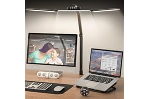 rigors Lámpara de escritorio de 80 cm, con pinza, lámpara de luz diurna para la oficina en casa, lámpara de escritorio ultrabrillante, interruptor de sensor de gestos con 5 colores, 10 brillo, función