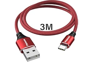 PLOIWUE Câble USB C 3 m,Câble de charge USB type C,En nylon tressé,Câble de synchronisation des données pour manette PS5, Samsung Galaxy S20 S21, Nintendo Switch (rouge)