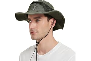 BIGOCO Mens Sun Hat UV Protection Cotton Safari Hat,Summer Wide Brim Fishing Bucket Foldable Garden Hiking Boonie Hat