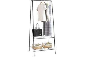 HOFLERA Clothes Rail Stand Garment Coat Rack with Metal Shelf, Frame for Bedroom, Saving Space Clothes Rail,1.5m(Black)