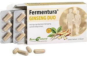 ‎AURA NATURA Fermentura® Ginseng Duo – Ginseng Kapseln mit Arten von Panax, Sibirischem & Rotem | mit Vitamin B Komplex – B2, B6, B12 | Fermentiert & Vegan | 30 Kapseln, 1-Monats-Vorrat