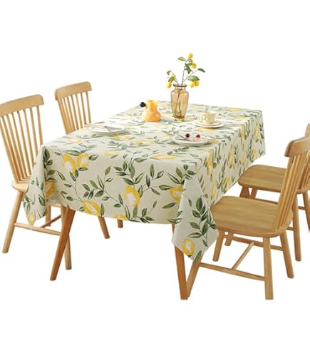 PUDSIRN Citroen-tafelkleed, lentezomertafelkleed, geel tafelkleed, polyesterweefsel, waterdicht, vuilafstotend tafelkleed, voor keuken, feest, picknick, binnen, buiten (rond 140 cm