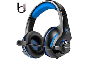 YINSAN Gaming Headset for PS5 PS4 Xbox Series X/S Nintendo Switch Xbox One PC, Wired Gaming Headphones with Stereo Surround Sound Noise Cancelling Mic, Blue - No Lights