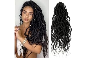 SOKU 6 Paquets New Goddess Locs Faux Locs Wavy Crochet Hair 26 Pouces Avec des extrémités lâches et ondulées Extensions de tresses synthétiques pré-bouclées Long Noir Naturel Dreadlocks