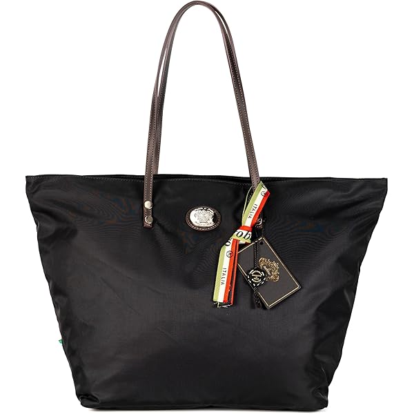 Orobianco Barrady Tote Bag - Blue Nylon/Brown Leather: Buy Online
