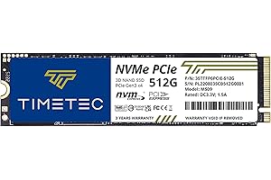 Timetec 512Go SSD NVMe PCIe Gen3x4 8 GB/s M.2 2280 3D NAND TLC 350 ToW Cache SLC Haute Performance Vitesse de Lecture/écriture jusqu'à 2000/1600 Mo/s Disque SSD Interne pour PC Portable et de Bureau