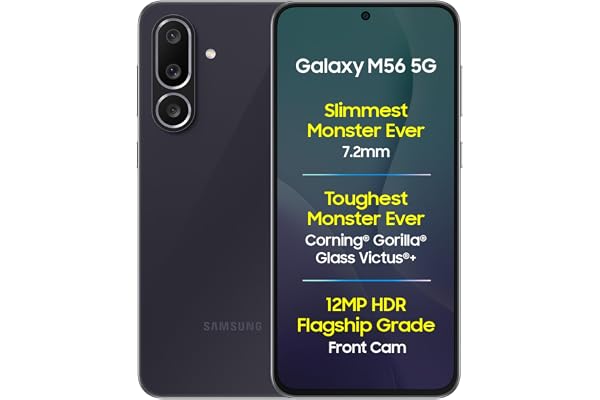 Samsung Galaxy M56 5G Mobile (Black, 8GB RAM, 128GB Storage)| Segment Slimmest | Gorilla Glass Victus+ | 10 Bit HDR Video | 5
