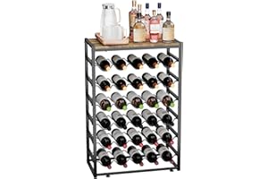 ‎URBAN DECO Urban Deco Weinregal für 30 Flaschen, Flaschenregal Stehend mit Holz Tischplatte, Weinregal Metall Schwarz für Küche Bar Keller Esszimmer, 59 x 30 x 89 cm