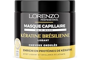 LORENZO PROFESSIONAL Lorenzo - Masque Capillaire Réparateur à la Kératine Brésilienne pour Cheveux Abîmés - Nourrissant - Sans Sulfate, Paraben, Silicone, Colorant - 500ml
