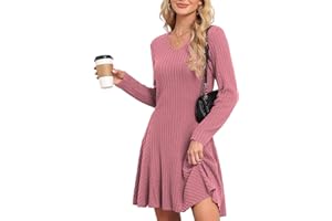 SENBATU Robe tricotée Femmes Automne élégant Pullover Robe Manches Longues col en V vêtements d'hiver