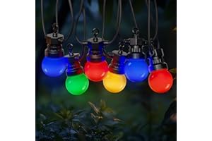 SKYLANTERN Guirlande Guinguette Multicolore 10M IP44 - Guirlande Lumineuse Exterieure Multicolore 10 Bulbes Bleu Rouge Jaune Vert - Guirlande Guinguette Exterieur 10m Guirlande Exterieur pour Terrasse et Jardin