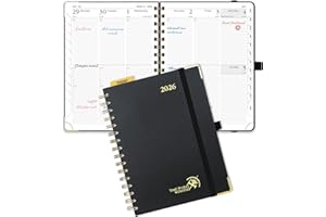 POPRUN Week to View 2026 Diary A5 (21.5x16 cm) Spiral Hard Cover Weekly Work Planner 26 with Large Writing Space, Monthly Tabs, 100GSM Paper (Black)