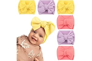 FIBOUND 6 Stück Baby Mädchen Stirnband, Kleinkinder Haarbänder, Schleifen Turban Haarband, Haarband für Baby Mädchen Haarschmuck, Haarband Baby Stirnbänder, Stirnband mit Großem Haarschleifenknoten