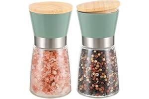 Vucchini Salt and Pepper Grinders 2 Set with Ceramic Core Cinnamon,Adjustable Coarseness,Green,Bamboo,Spice Mills,Home Kitchen Birthday,Housewarming Gifts
