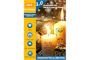 HKC Kerzentattoos Druckbar, Kerzentransferfolie für Laserdrucker/Tintenstrahldrucker, Wasserschiebefolie für Kerzen, Kerzen transferfolie für Weihnachten, Hochzeit, Feiertagsdekoration, A4X6 Sets