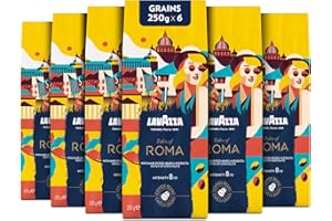 Lavazza, Tales of Roma, Café en grains 1.5 kg, pour les Machines à Café Automatiques, Notes de Noisette et Chocolat Noir, Arabica & Robusta, Intensité 8/10, Torréfaction Moyenne 6 x 250g