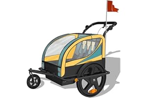 SAMAX Remolque de Bicicleta para Niños 360° girable Kit de Footing Transportín Silla Cochecito Carro Suspensíon Infantil Carro en Azul/Amarillo - Black Frame