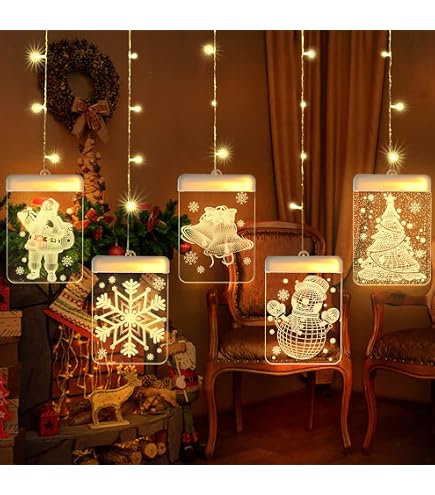 Tenda Luci della Finestra di Natale Catena Luminosa USB Luci di Natale con Telecomando 8 Modalità 10 Addobbi Natalizi Illuminoazioni per Finestra Vetrina Giardino Festa