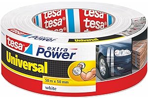 tesa Extra Power Universal Ruban Adhésif Toile - Tenue Extra Forte - Duct Tape pour Les Réparations, la Fixation, l'Étanchéité et Plus Encore - Blanc - 1 Rouleau - 50 m x 50 mm