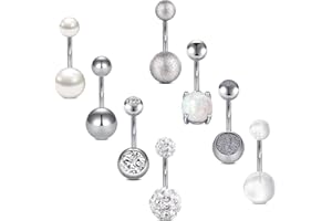 Crdifu 8 piezas Piercing de ombligo de plata 14G anillos de ombligo de acero quirúrgico joyería Piercing 8/10/12/14mm disponible