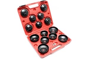 WilTec Kit de 14 pcs. de Coiffes ou Clés de filtre à huile - 65-100 mm - avec Mandrin 10 mm et Adaptateur 12,7 mm - dans un Coffret - grande compatibilité