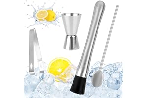 XCRPRT Pasta da cocktail in acciaio inox con cucchiaio da cocktail barista set mojito schiacciapasta gelato, pestello da cocktail, shaker con misurino, accessori da bar per cucina, bar, ristorante