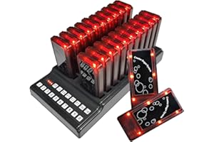 CYSSJF 3-Digits Restaurant Pager System, Queue Calling System Wireless, Guest Paging System, Pager and Beeper, 500M, 28H Stanfby Time, 999 Channels, 3 Seconds Fast Response（20 Pagers +1 Keypad）