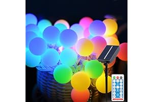 Meision Solar lichterkette Aussen 5m 50 LED Kugel LED Outdoor Lichterkette mit 8 Modi + Timer + Fernbedienung Wasserdicht Solarlichterkette Außen Wetterfest für Garten, Balkon, Hochzeit, Bunt