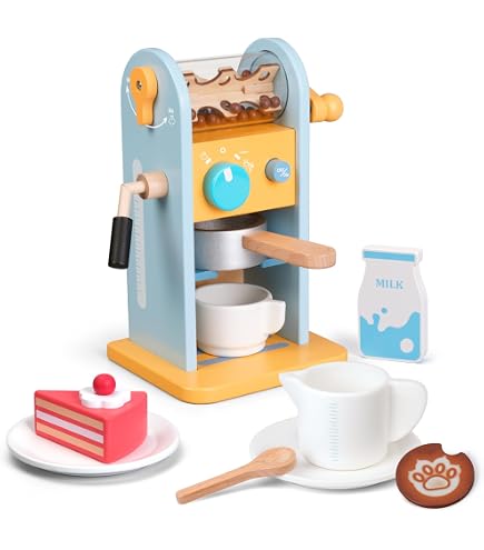 Mamabrum Café-Glacier 2-en-1 En Bois – 76 Pièces Avec Tableau Magnétique – Naturel Et Pastel – Dès 3 Ans