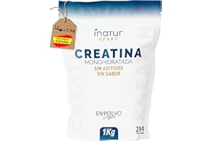 INATUR LAB Creatina Monohidratada en polvo 1kg / 294 dosis - 100% Creatina Monohidrato Micronizada - Pura - Sin aditivos - Sin Sabor - Vegana - SIN GLUTEN - Incluye dosificador - Alta solubilidad